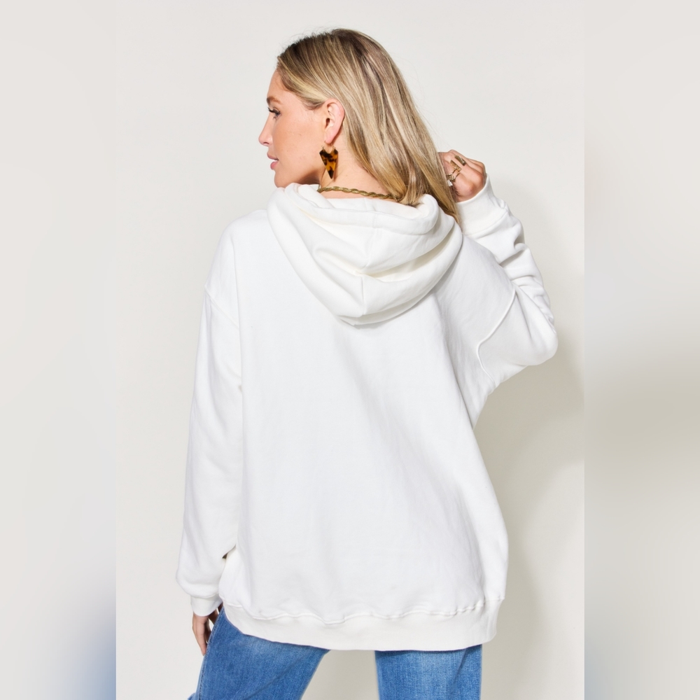 Simply Love Full Size PARIS Long Sleeve Drawstring Hoodie - Picture 3 of 5